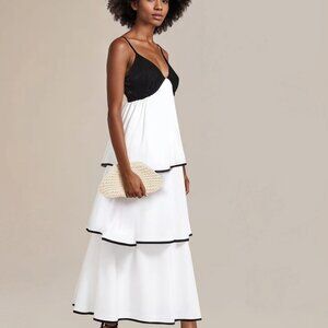 New York & Company Colorblock Chiffon Tiered Midi Sun Dress Size MEDIUMMEDIUM /